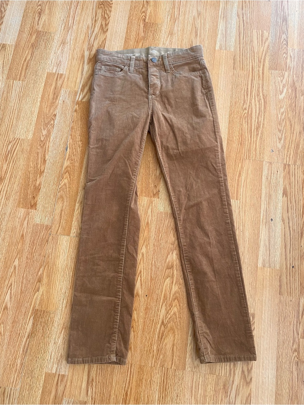 Tan Corduroy Straight-Leg Pants